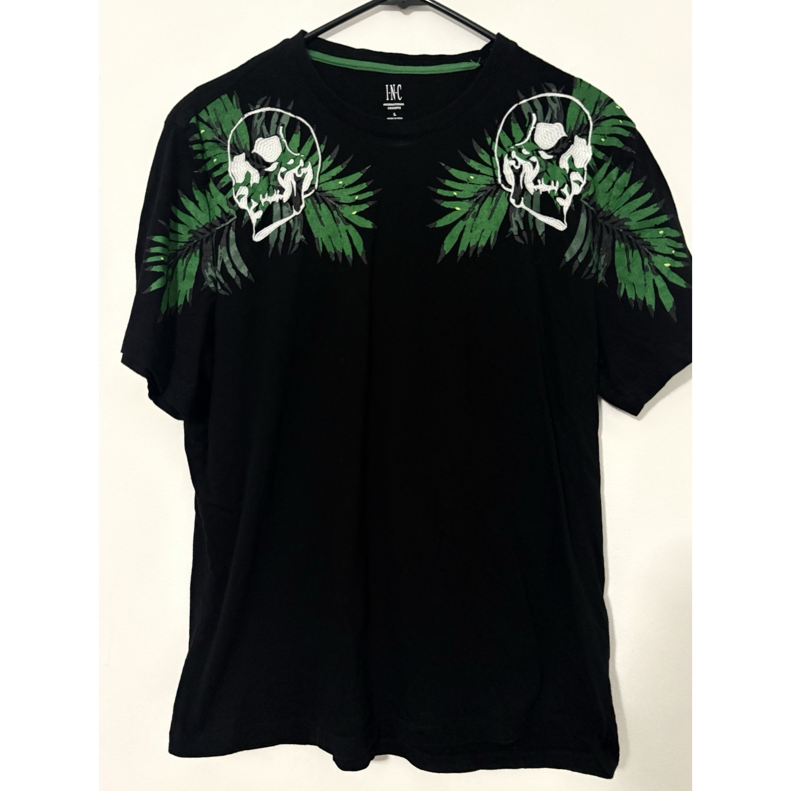 Inc International Concept Mens Shirt Embroidery Leaf Green Size Large